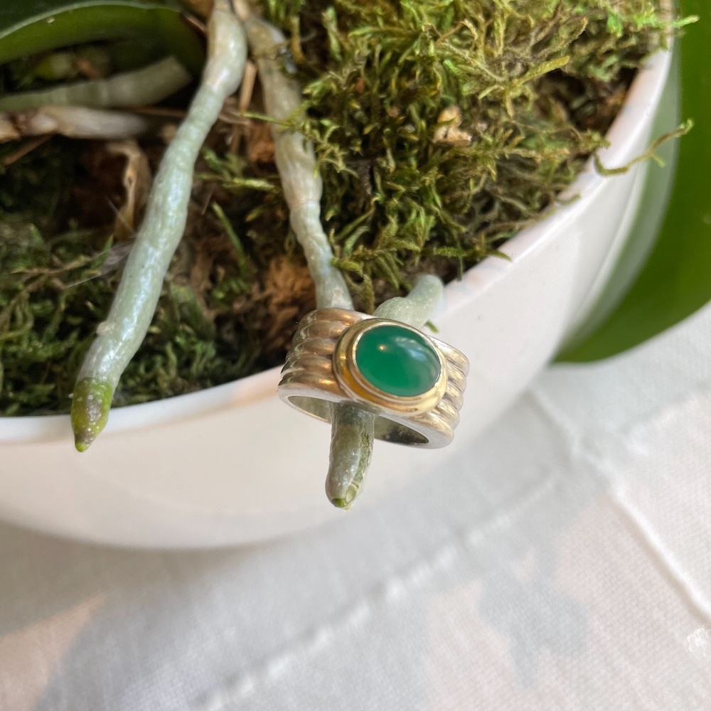 DY silver/gold cigar band ring